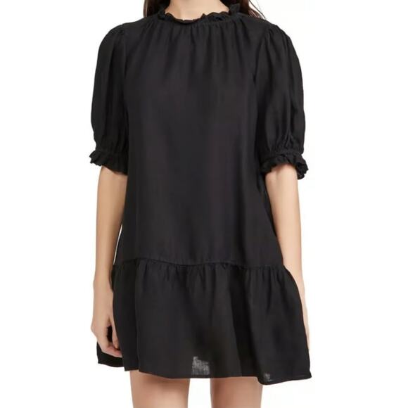 Velvet By Graham & Spencer Bernice Black Linen Mini Shift Dress size Small - Picture 2 of 13